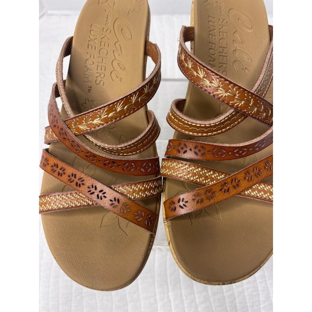 Skechers Women Beverlee Vegan Strappy Wedge Sandals 9 Brown - Picture 9 of 9